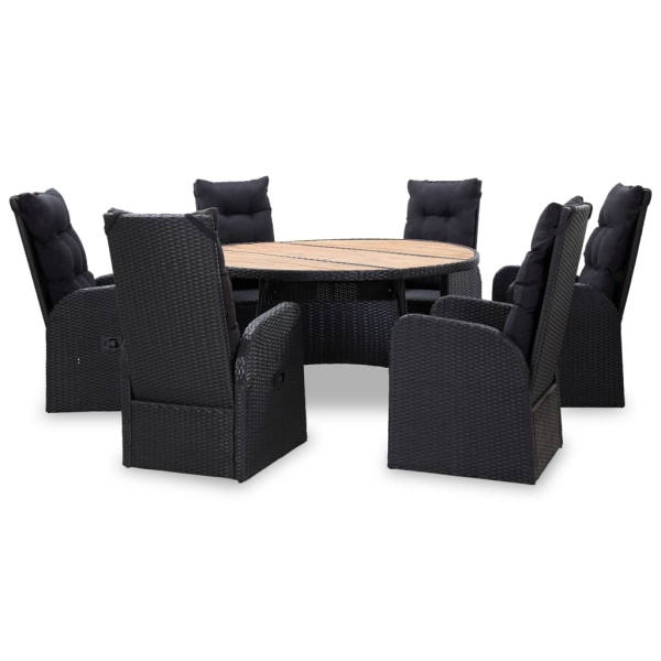 Set Mobilier De Exterior 7 Piese Negru Poliratan Lemn Acacia 46062